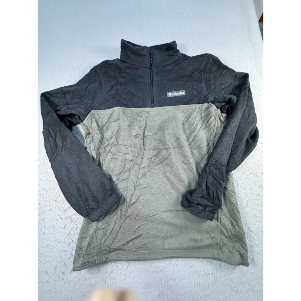 Columbia Steens Mountain Fleece Jacket Mens Small Green Black Mock Neck Half Zip